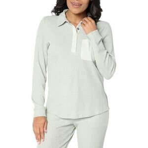 AnyBody Women's Cozy Knit Waffle Henley Top Aqua Grey - Regular